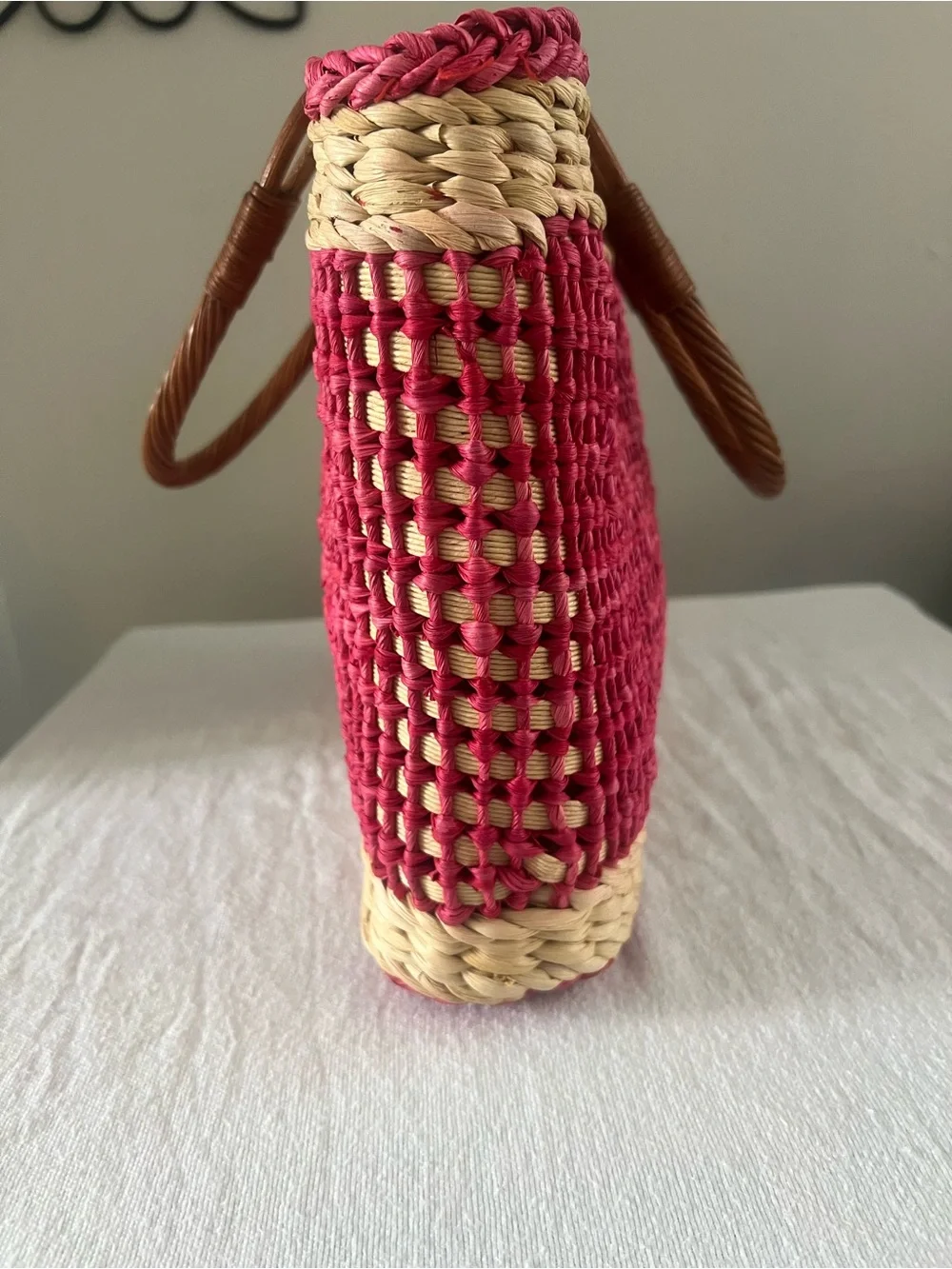 Vintage The Sak Original Pink & Natural Woven Straw Tote Beach Market Bag - Picture 2 of 8
